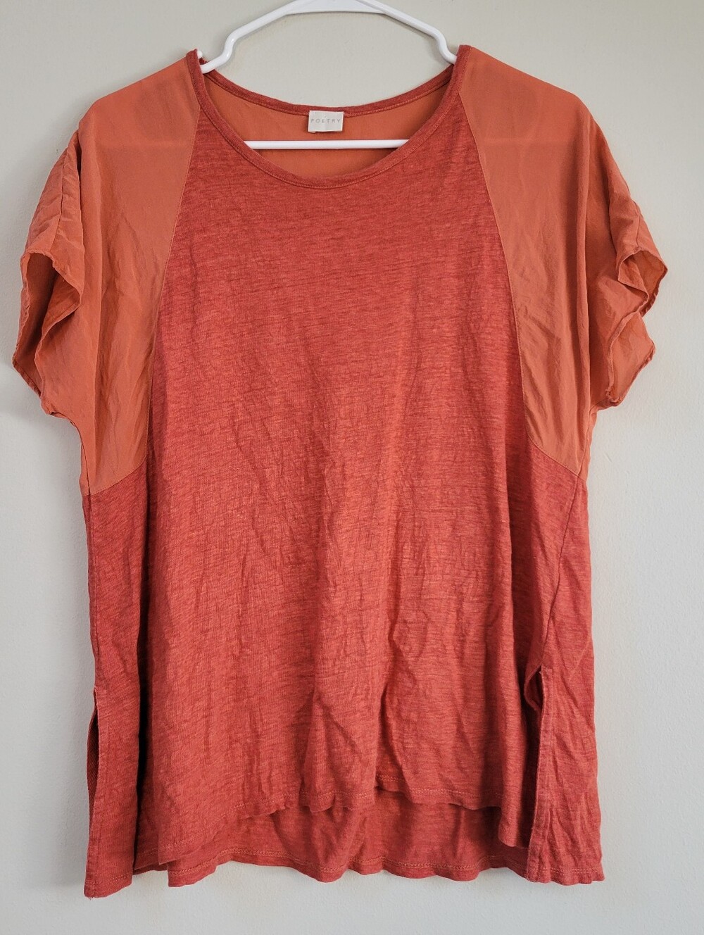 Poetry Two Tone Linen And Silk Tunic Top Women Size 8 Relaxed Oversized Coastal